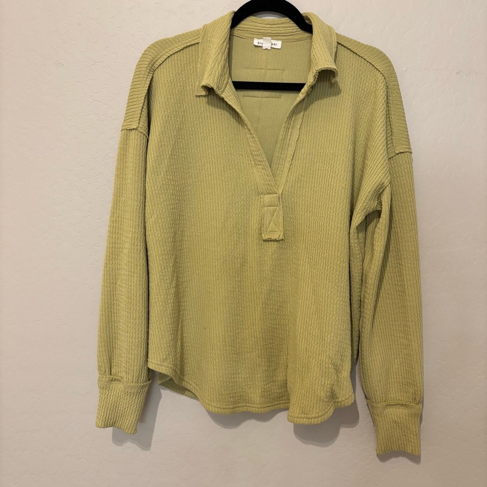 Blu Pepper Green Waffle Knit Pullover
